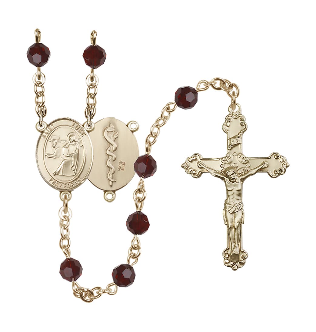 Bliss St Luke the Apostle Doctor Gold-filled Garnet Crystal Ornate Rosary,