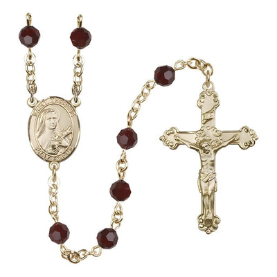 St. Therese of Lisieux Birthstone Gold-filled 6mm Garnet Austrian Crystal Bead Catholic Rosary, Bliss Manufacturing