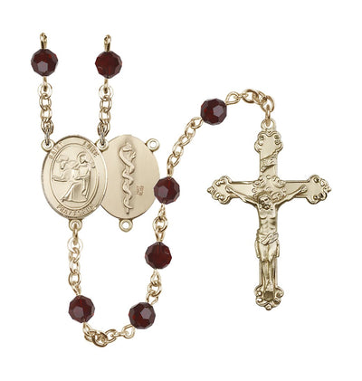 St Luke the Apostle Doctor 14kt Gold Crystal Ornate Jan Garnet Rosary, Bliss Manufacturing