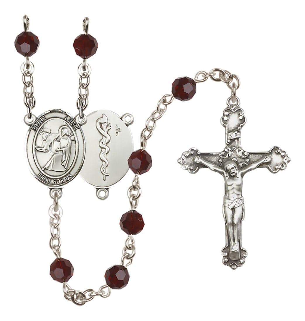 Bliss St Luke the Apostle Doctor Sterling Silver Garnet/Jan Crystal Rosary,