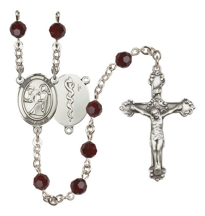 St Luke the Apostle Doctor Sterling Silver Garnet/Jan Crystal Rosary, Bliss Manufacturing