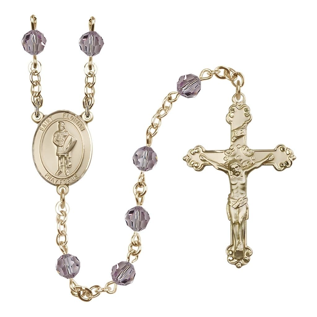 Bliss Gold-filled St. Florian Birthstone Rosary with Light Amethyst 6mm Austrian Crystal Beads