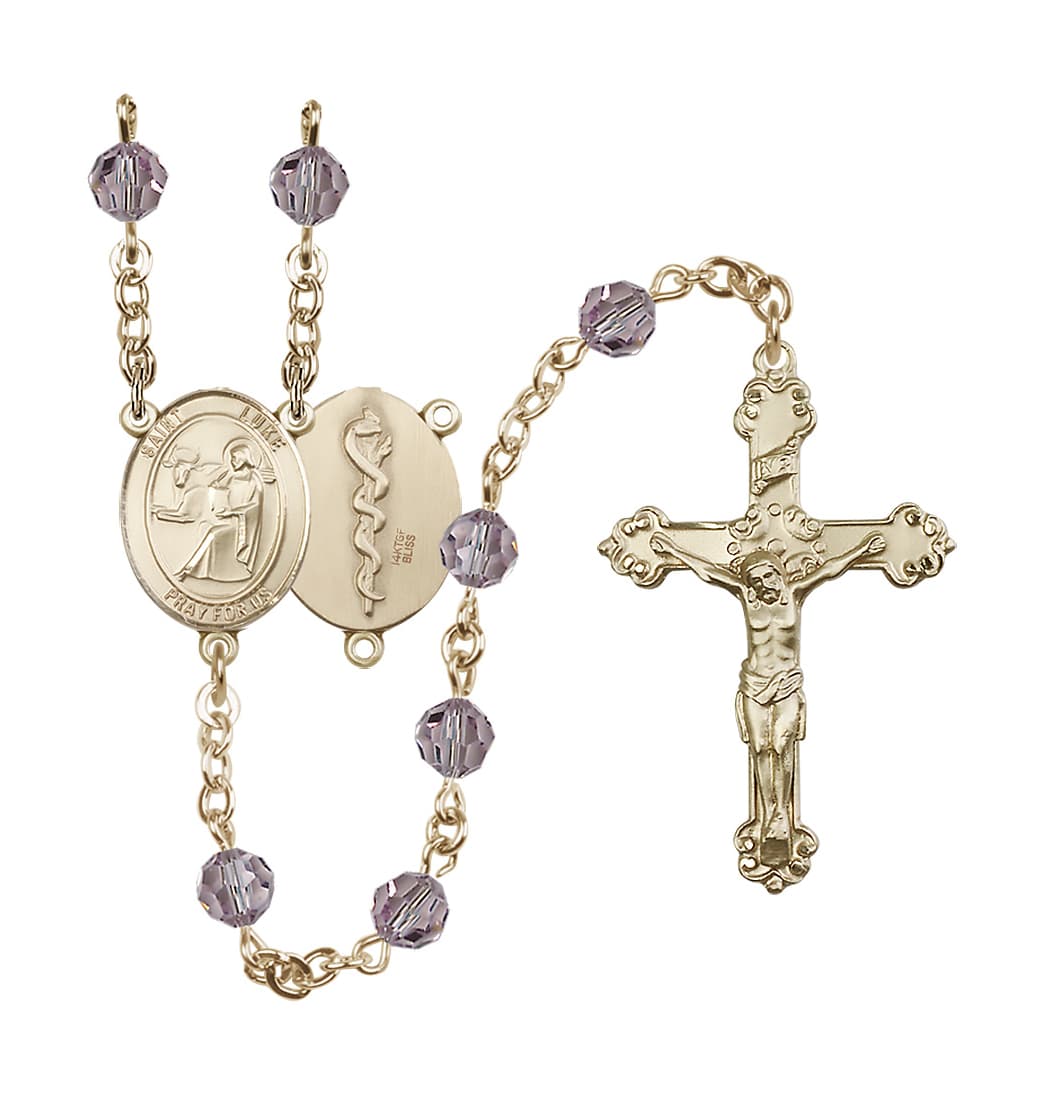 Bliss St Luke the Apostle Doctor Gold-filled Light Amethyst Crystal Ornate Rosary,