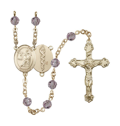St Luke the Apostle Doctor 14kt Gold Crystal Ornate June Light Amethyst Rosary, Bliss Manufacturing