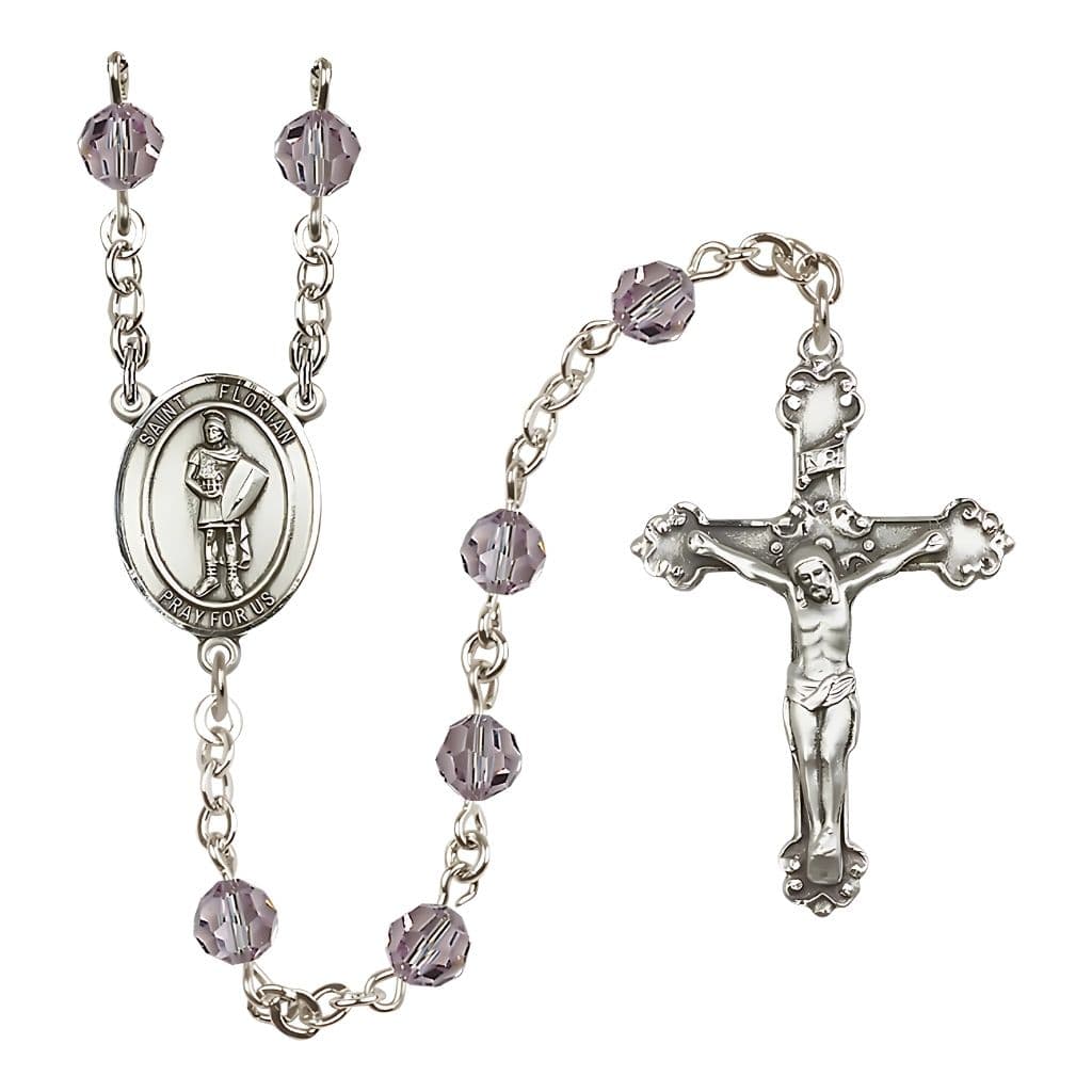 Bliss St Florian Sterling Silver 6mm Round Austrian Crystal Rosary in Light Amethyst June Birthstone,
