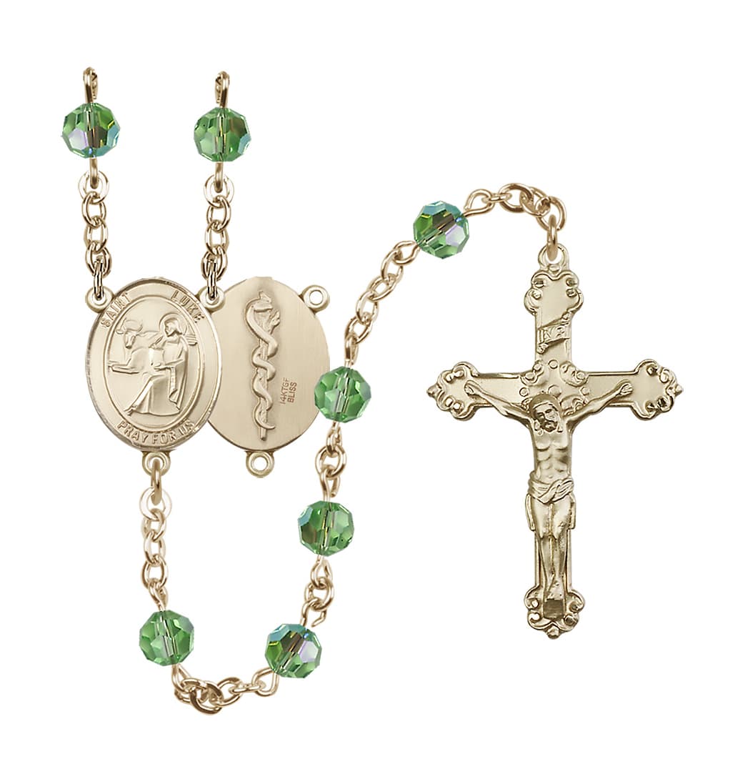 Bliss St Luke the Apostle Doctor Gold-filled Peridot Crystal Ornate Rosary,