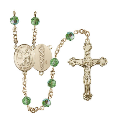 St Luke the Apostle Doctor 14kt Gold Crystal Ornate August Peridot Rosary, Bliss Manufacturing