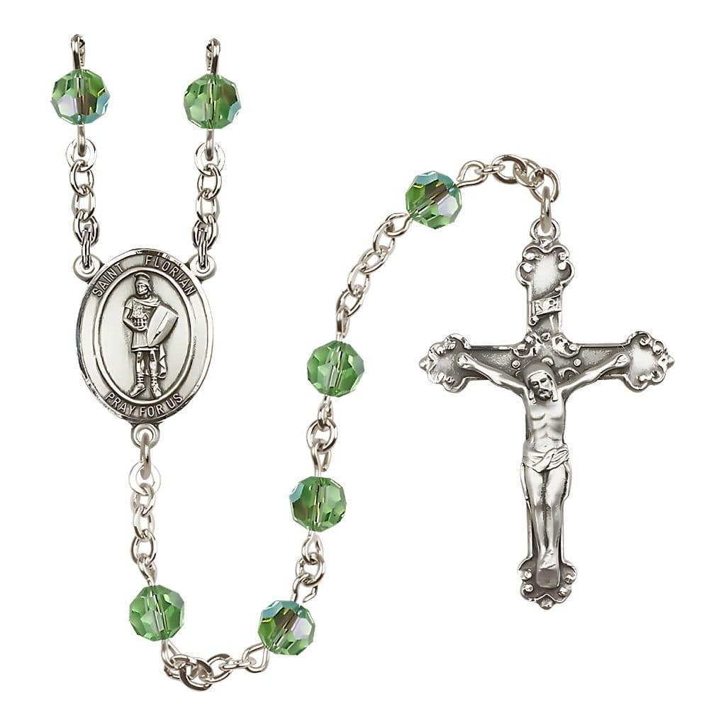 Bliss St Florian Sterling Silver 6mm Round Austrian Crystal Rosary in Peridot August Birthstone,