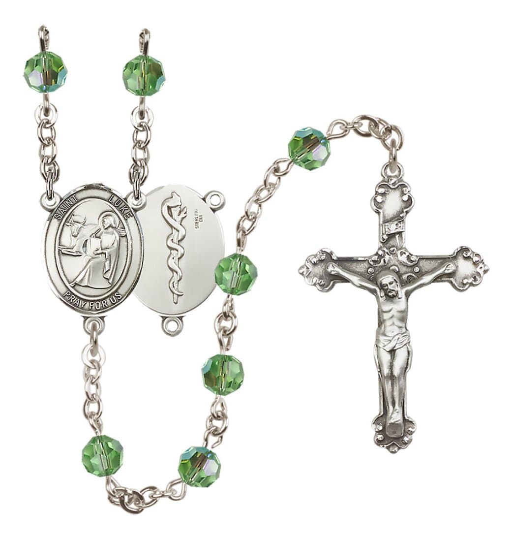 Bliss St Luke the Apostle Doctor Sterling Silver Peridot/ August Crystal Rosary,