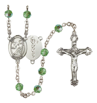 St Luke the Apostle Doctor Sterling Silver Peridot/ August Crystal Rosary, Bliss Manufacturing