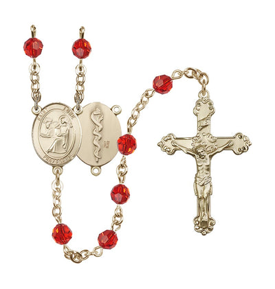 St Luke the Apostle Doctor 14kt Gold Crystal Ornate July Ruby Rosary, Bliss Manufacturing