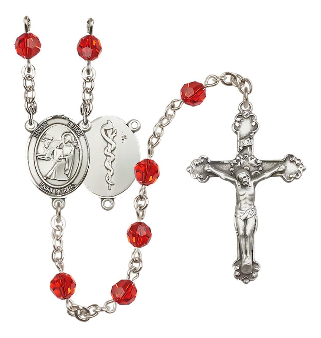 Bliss St Luke the Apostle Doctor Sterling Silver Ruby/July Crystal Rosary,