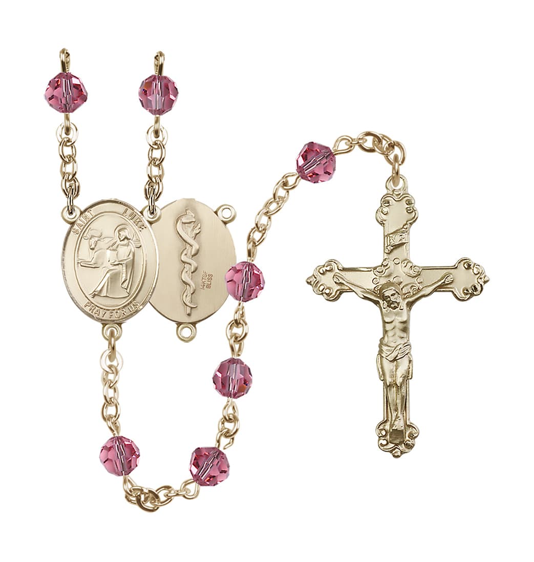 Bliss St Luke the Apostle Doctor Gold-filled Rose Crystal Ornate Rosary,