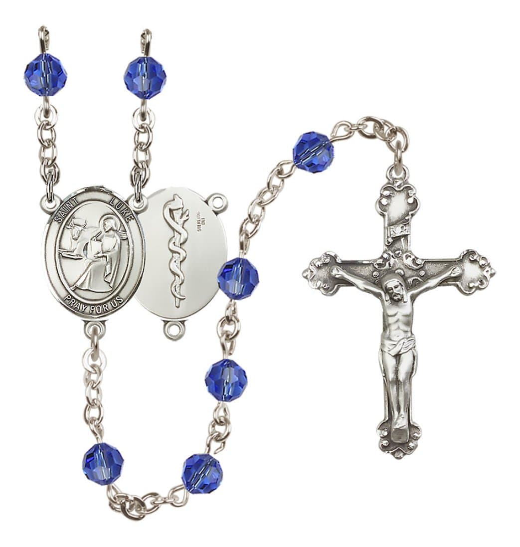 Bliss St Luke the Apostle Doctor Sterling Silver Sapphire/Sep Crystal Rosary,