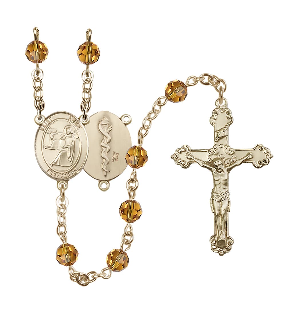 Bliss St Luke the Apostle Doctor Gold-filled Topaz Crystal Ornate Rosary,