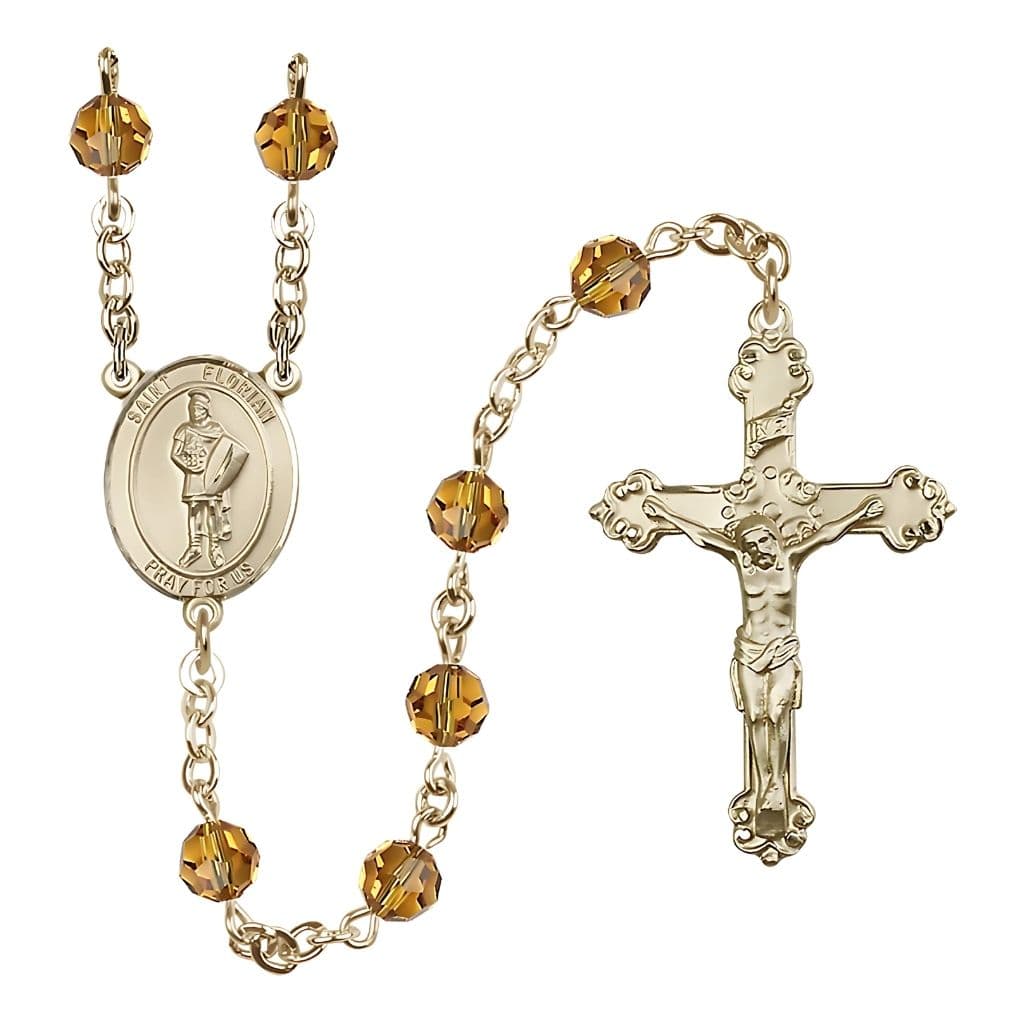 Bliss 14kt Gold St. Florian Birthstone Rosary with Topaz 6mm Austrian Crystal Beads