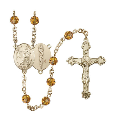 St Luke the Apostle Doctor 14kt Gold Crystal Ornate Nov Topaz Rosary, Bliss Manufacturing