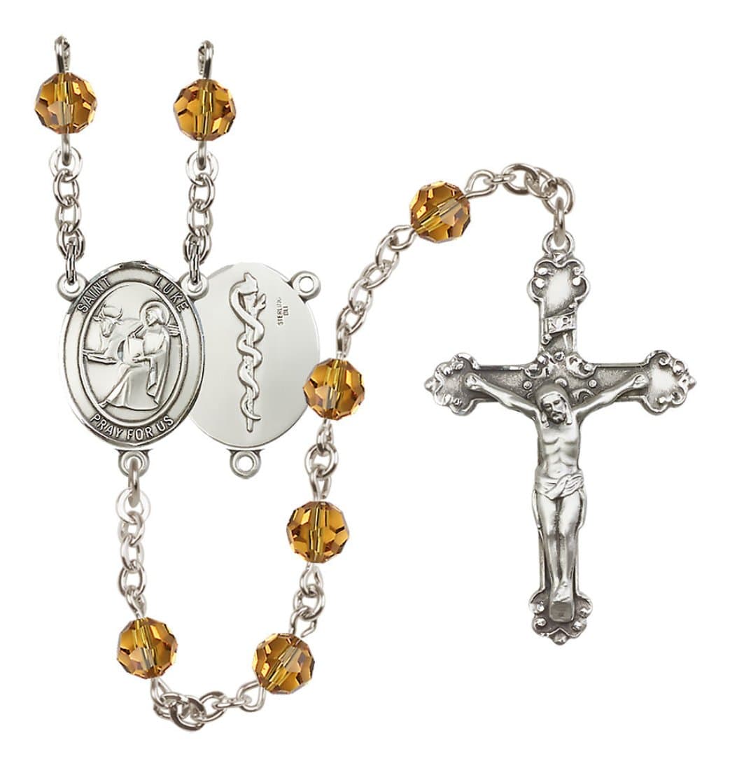 Bliss St Luke the Apostle Doctor Sterling Silver Topaz/Nov Crystal Rosary,