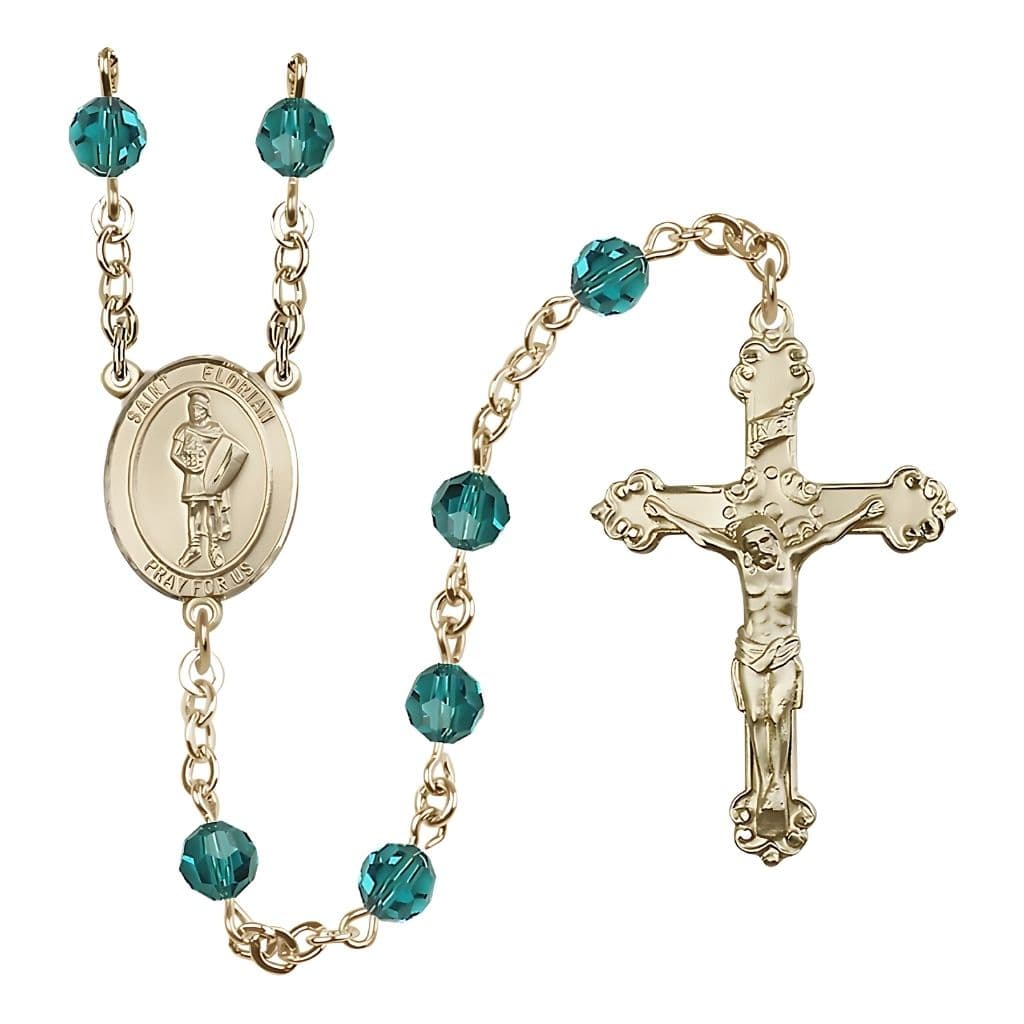 Bliss Gold-filled St. Florian Birthstone Rosary with Zircon 6mm Austrian Crystal Beads