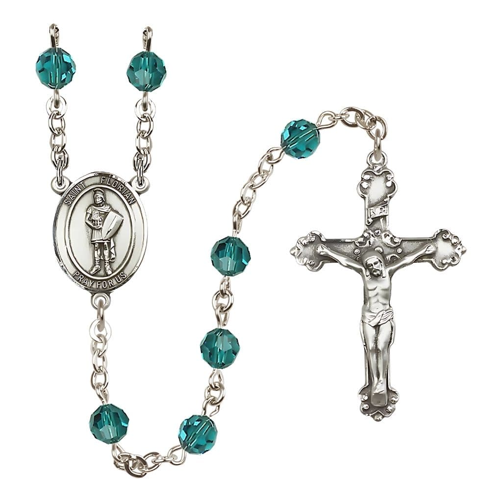 Bliss St Florian Sterling Silver 6mm Round Austrian Crystal Rosary in Zircon December Birthstone,