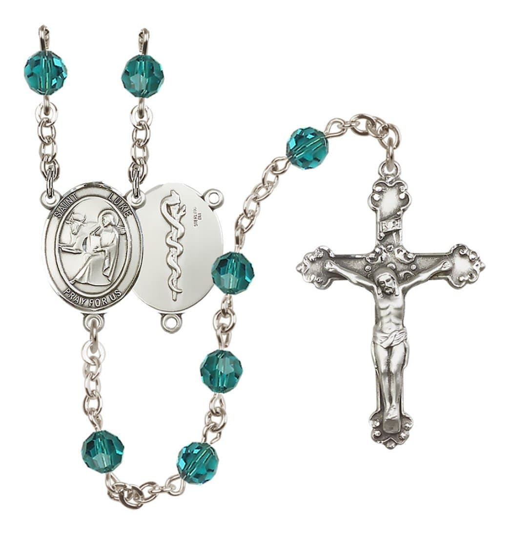 Bliss St Luke the Apostle Doctor Sterling Silver Zircon/Dec Crystal Rosary,