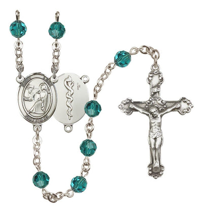 St Luke the Apostle Doctor Sterling Silver Zircon/Dec Crystal Rosary, Bliss Manufacturing