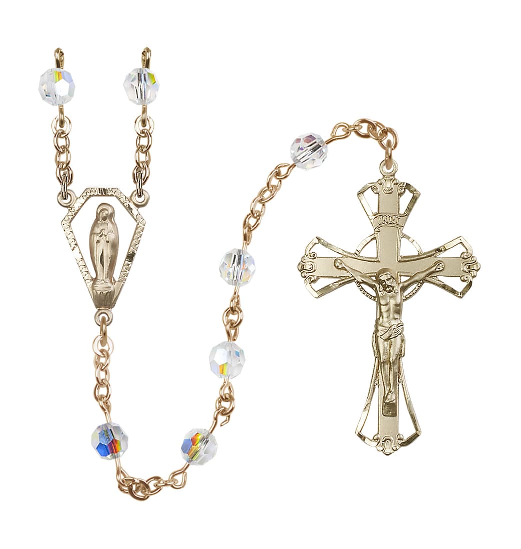 Bliss Gold-filled 6mm Austrian Crystal Miraculous Rosary with Aurora Borealis in Crystal,