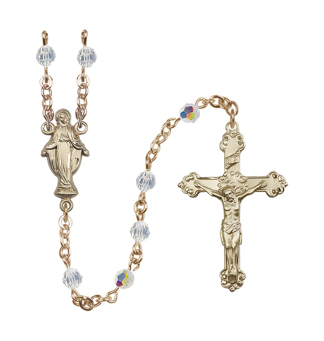 Bliss Miraculous Shape 14 Karat Gold-Filled 5mm Austrian Crystal Miraculous Rosary with Aurora Borealis in Crystal Beads,