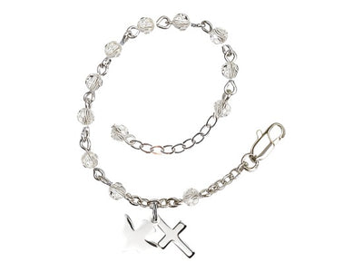 Holy Spirit Silver-plated 4mm Round Ruby Crystal Rosary Bracelet, Bliss Manufacturing