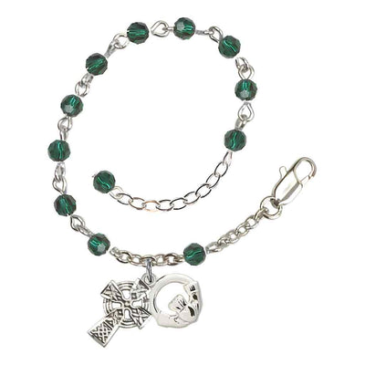 Irish Claddagh And Celtic Cross Emerald Crystal Silver-Plated Bracelet, Bliss Manufacturing