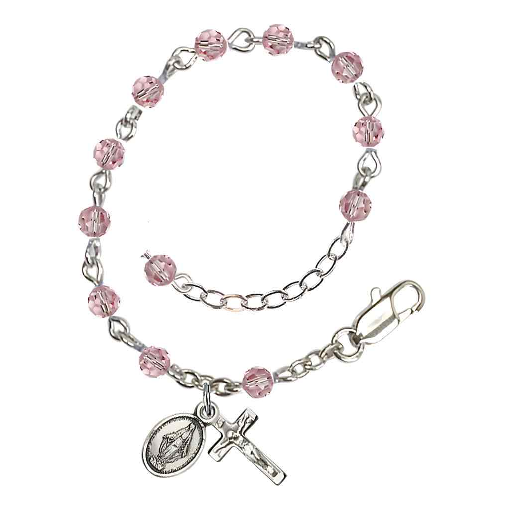Baby Miraculous 4mm Austrian Crystal Silver-plated Rosary Bracelet. Comes in a Gift Box (view 3)