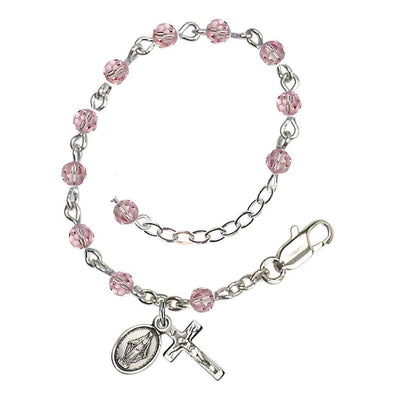 Baby Miraculous 4mm Austrian Crystal Silver-plated Rosary Bracelet. Comes in a Gift Box (view 3)