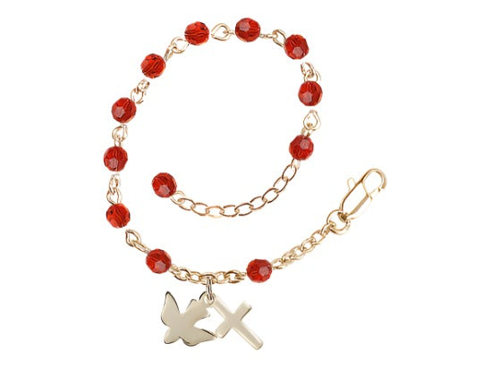 Red Holy Spirit Gold-plated 4mm Round Ruby Crystal Rosary Bracelet