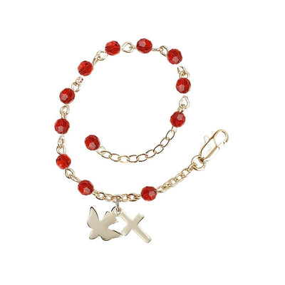 Red Holy Spirit Gold-plated 4mm Round Ruby Crystal Rosary Bracelet, Bliss Manufacturing