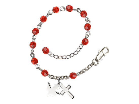 Red Holy Spirit Silver-plated 4mm Round Ruby Crystal Rosary Bracelet