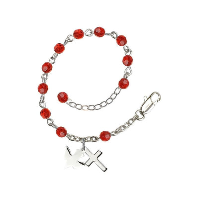 Red Holy Spirit Silver-plated 4mm Round Ruby Crystal Rosary Bracelet, Bliss Manufacturing