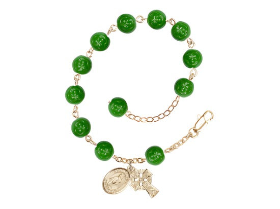 St Patrick and Irish Celtic Gold-Plated Flat Shamrock Bead Bracelet