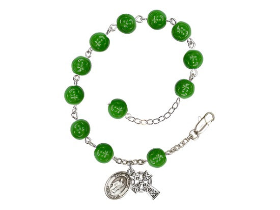 St Patrick and Irish Celtic Silver-Plated Flat Shamrock Bead Bracelet