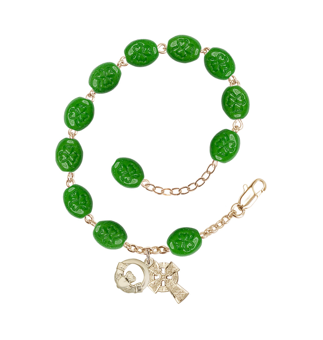 Bliss Irish Celtic Gold-Plated Flat Shamrock Bead Bracelet,