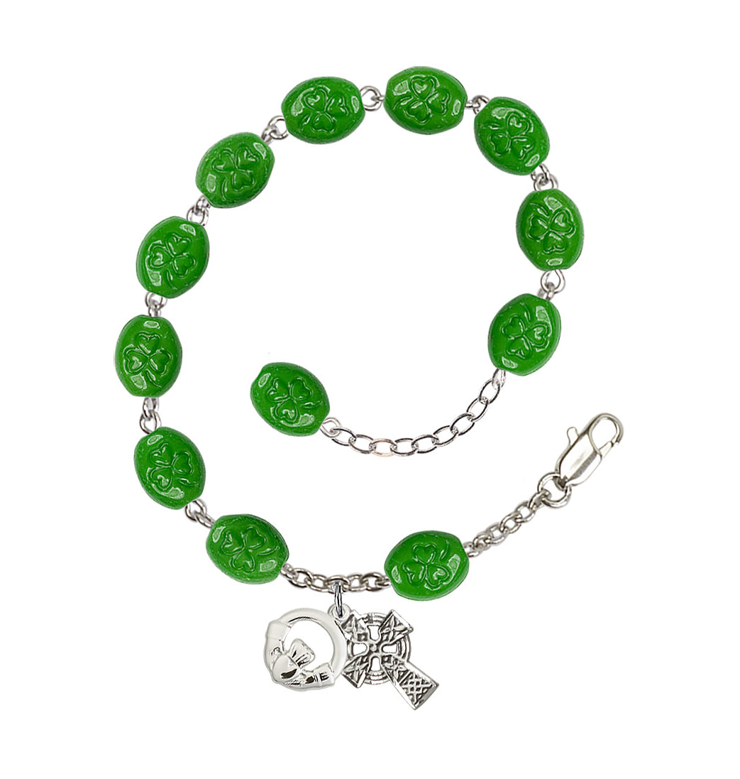 Bliss Irish Celtic Silver-Plated Flat Shamrock Bead Bracelet