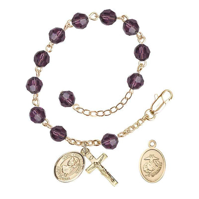 St Christopher Marine Gold Austrian Crystal Rosary Bracelet in Amethyst, Bliss Manufacturing