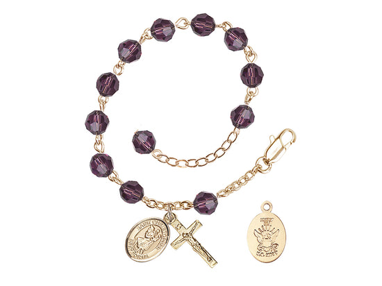 Bliss St Christopher Navy Gold Austrian Crystal Rosary Bracelet