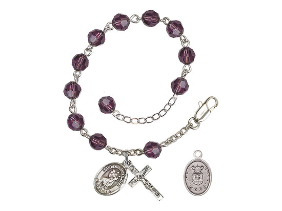 Bliss St Christopher Air Force Silver Austrian Crystal Rosary Bracelet