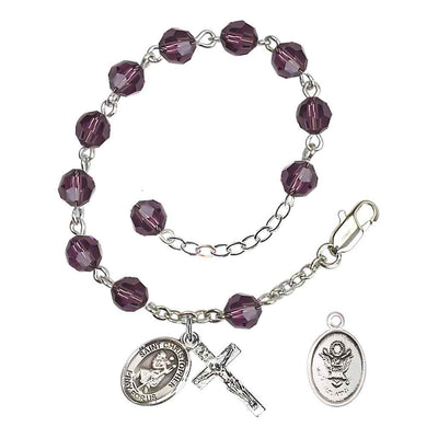 Army St. Christopher Silver Crystal Rosary Bracelet in Amethyst, Bliss Manufacturing