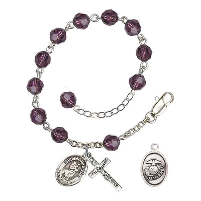 St Christopher Marine Silver Austrian Crystal Rosary Bracelet in Amethyst, Bliss Manufacturing