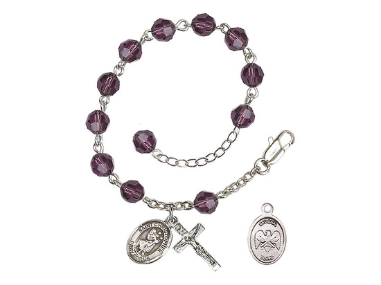 Bliss St Christopher National Guard Silver Austrian Crystal Rosary Bracelet