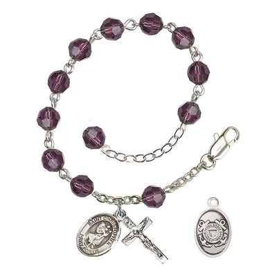 St Christopher National Guard Silver Austrian Crystal Rosary Bracelet in Amethyst, Bliss Manufacturing