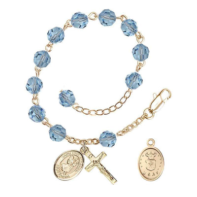 St Christopher Air Force Gold Austrian Crystal Rosary Bracelet in Aqua, Bliss Manufacturing