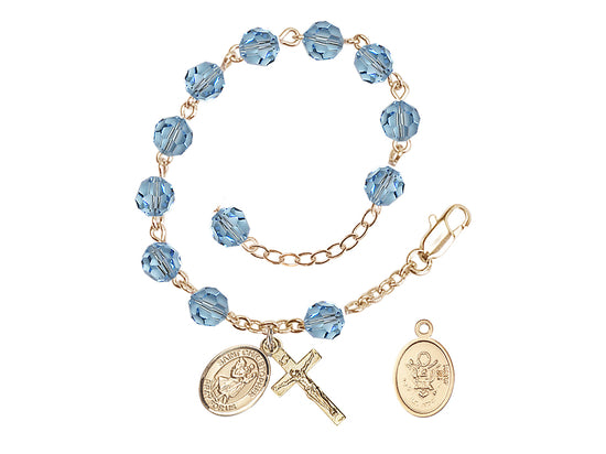 Bliss St Christopher Army Gold Austrian Crystal Rosary Bracelet