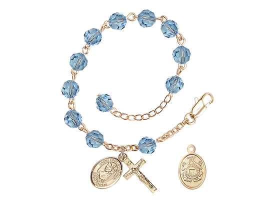 Bliss St Christopher Coast Guard Gold Austrian Crystal Rosary Bracelet